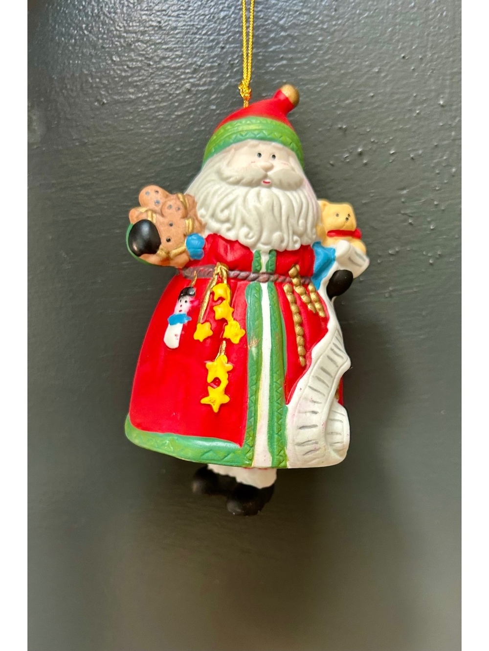 Vintage Giftco Ceramic Santa Claus Bell Ornament Folk Art 4x3in.